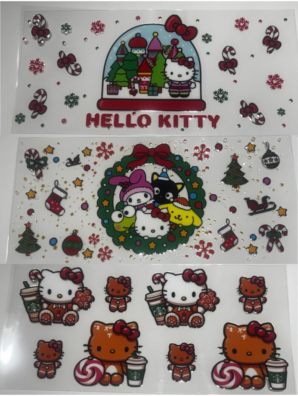 3 Cup Wraps Hello Kitty UV DTF Assorted NEW for 16 oz Cups Tumblers Christmas